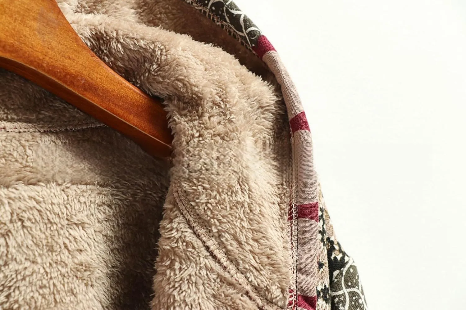 Akivide Women's Winter Ethnic Style Patchwork Sherpa Fleece Lined Hooded Jacket Plus Size Fluffy Warm Outwear with Pockets