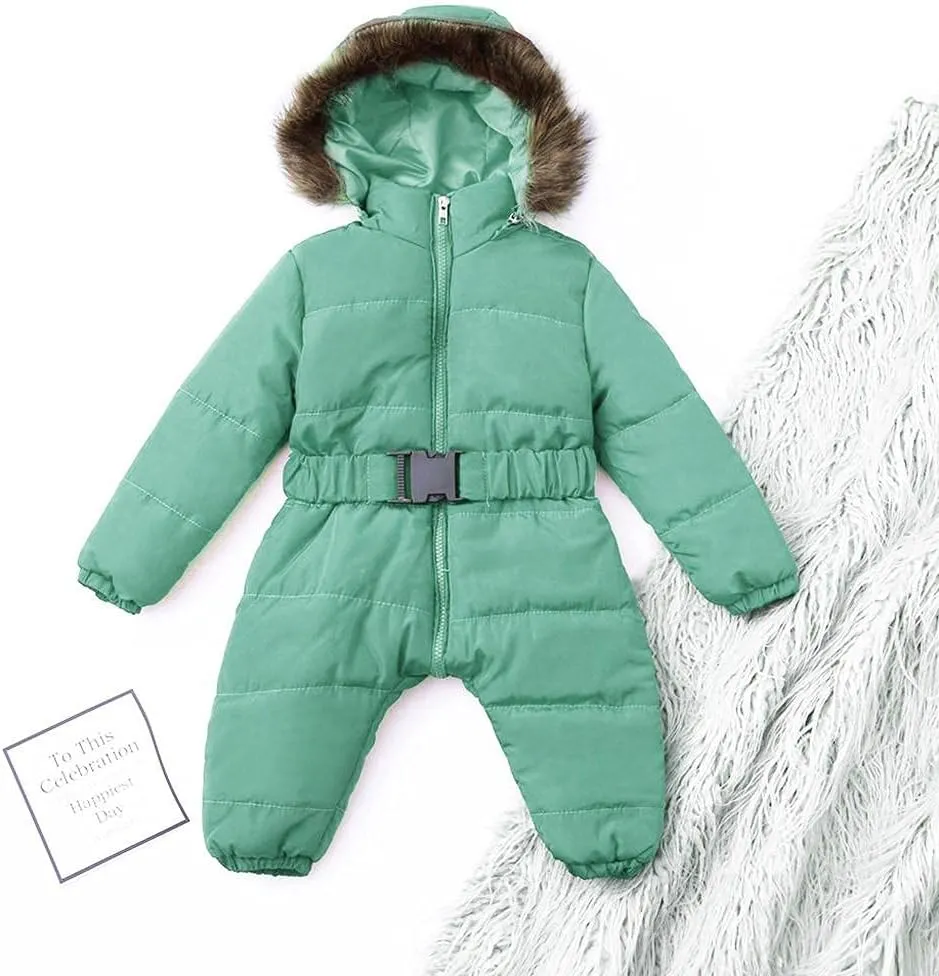 AKIWOS Newborn Infant Toddler Snowsuit 0-24 M Winter Onesie Puffer Down Jacket Padded Romper Fur Hooded Jumpsuit Warm Coat
