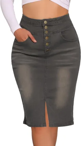 Allegra K Women's Jean Skirts Split Casual High Waist Bodycon Denim Pencil Skirt