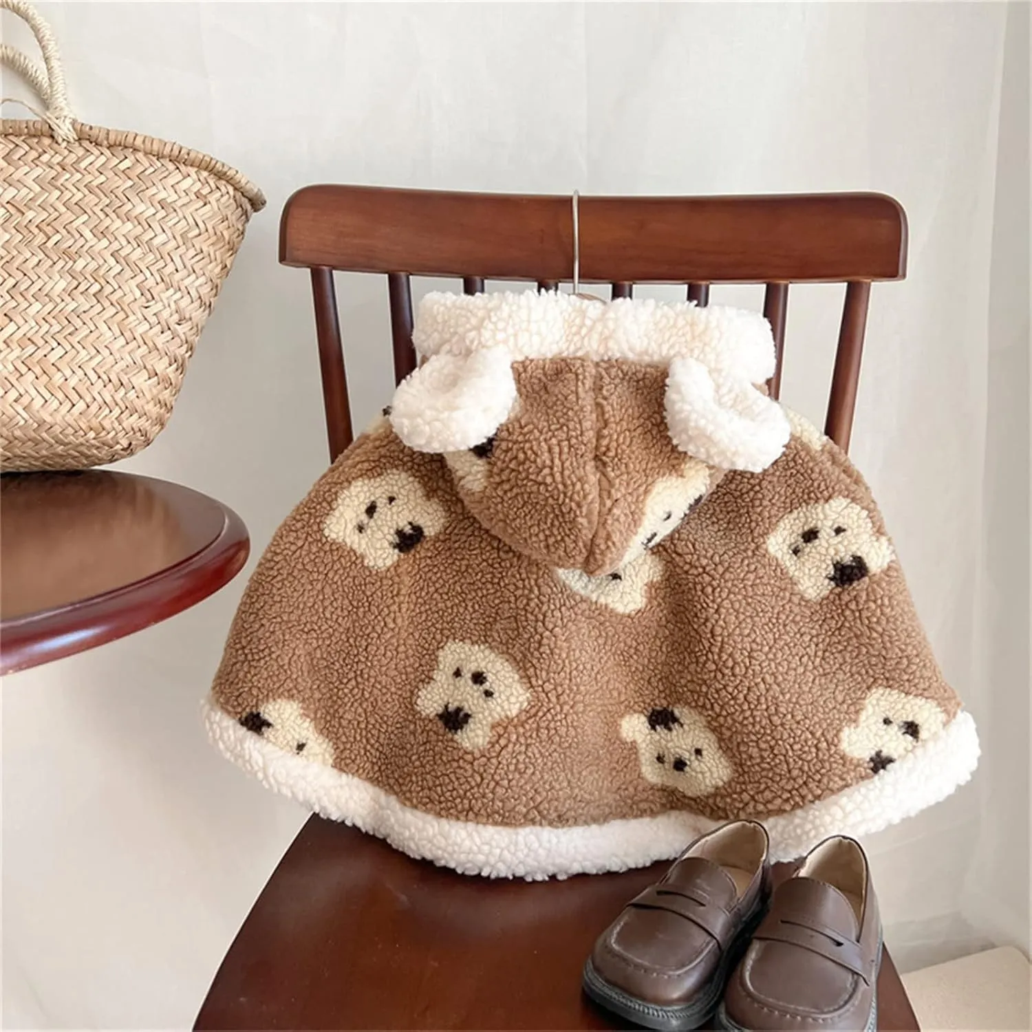 Baby Toddler Boys Girls Wool Blend Winter Hooded Outerwear Capes Poncho Coat Youth Winter Coat