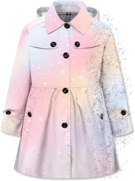 Betusline Girl's Hooded Rain Jackets Lightweight Print Waterproof Trench Coat Windbreaker Raincoats for Girls,2-14 Years