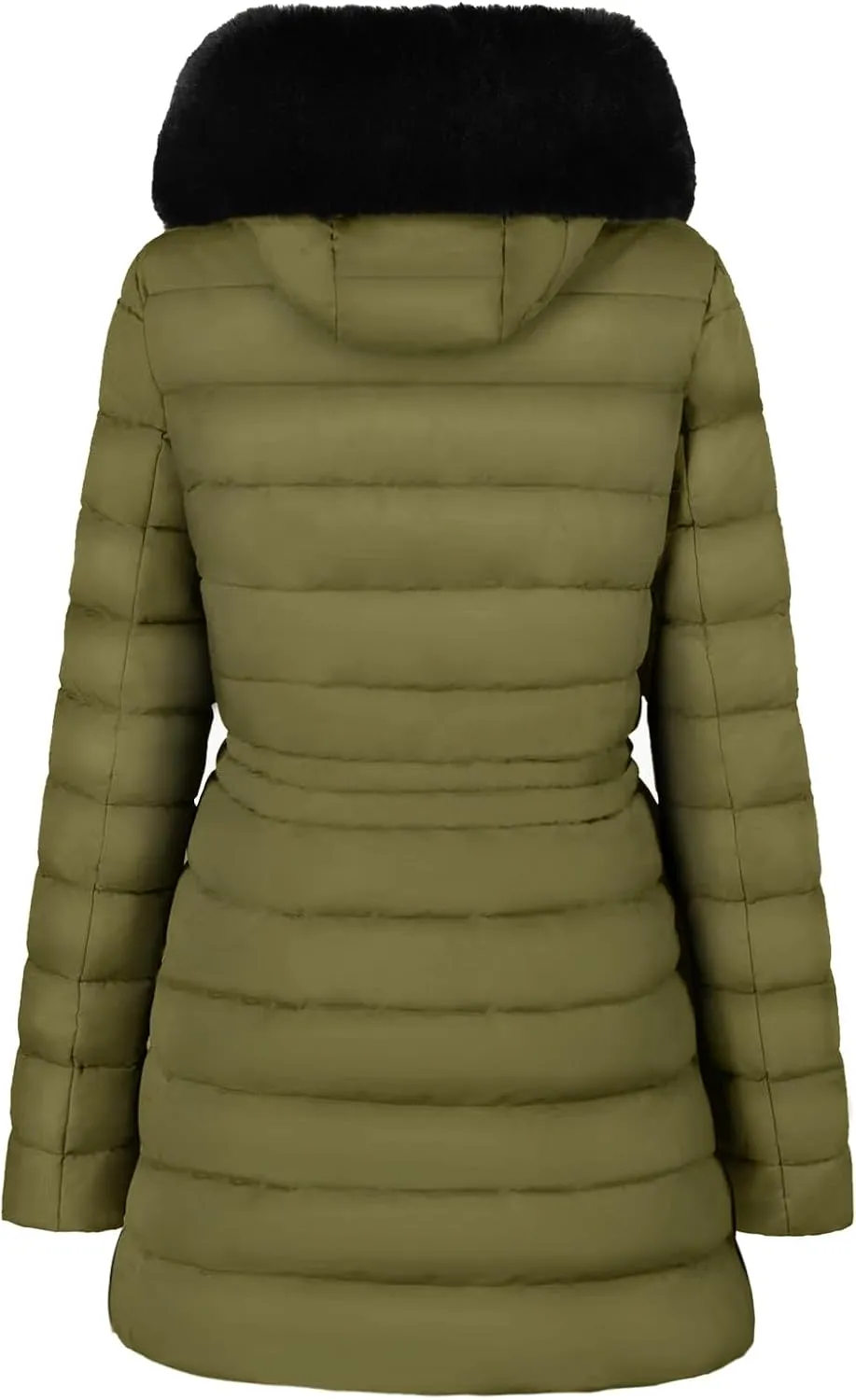 BodiLove Women's Winter Quilted Puffer Long Coat Jacket Plus Size with Removable Faux Fur Hood and Zipper