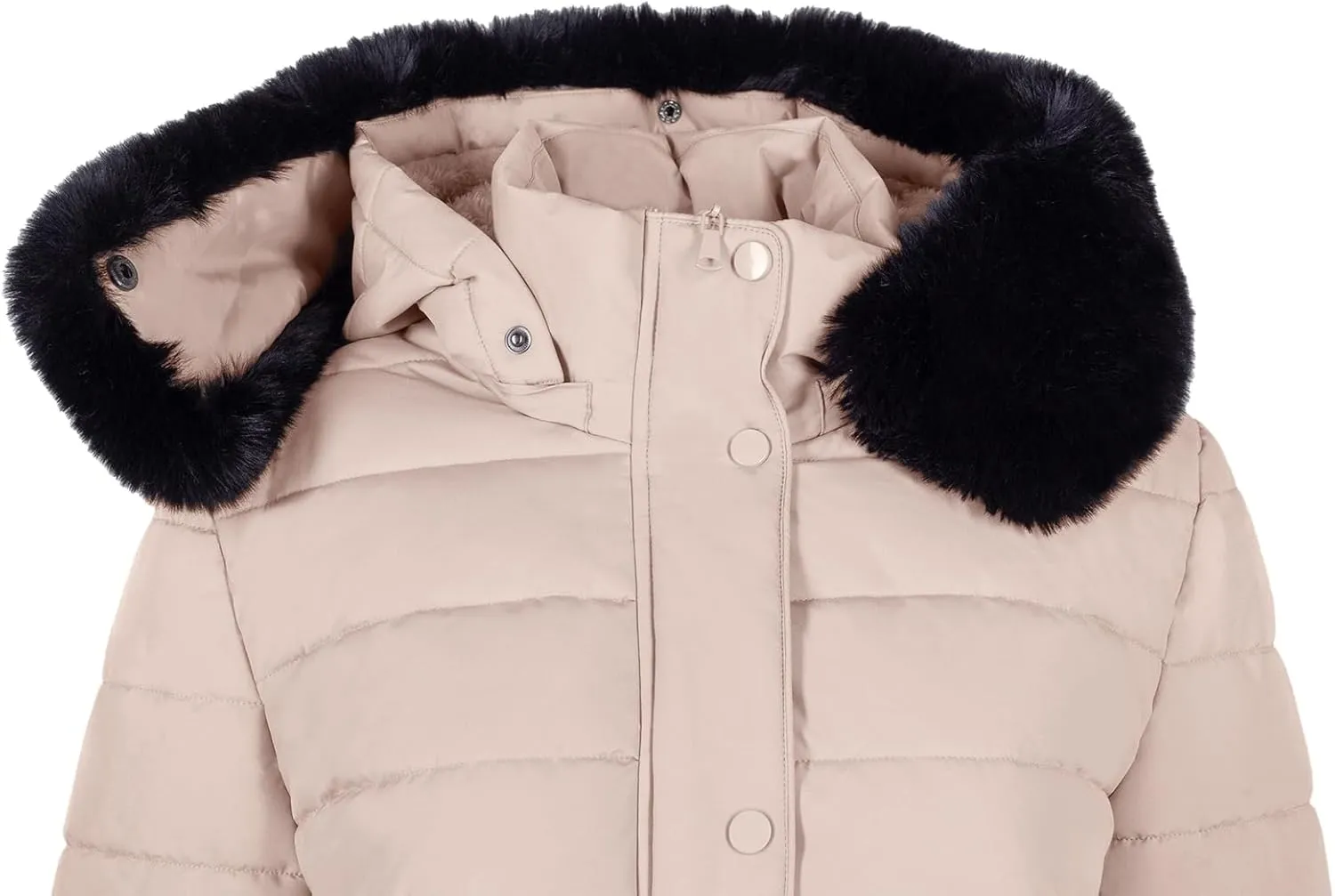 BodiLove Women's Winter Quilted Puffer Long Coat Jacket Plus Size with Removable Faux Fur Hood and Zipper