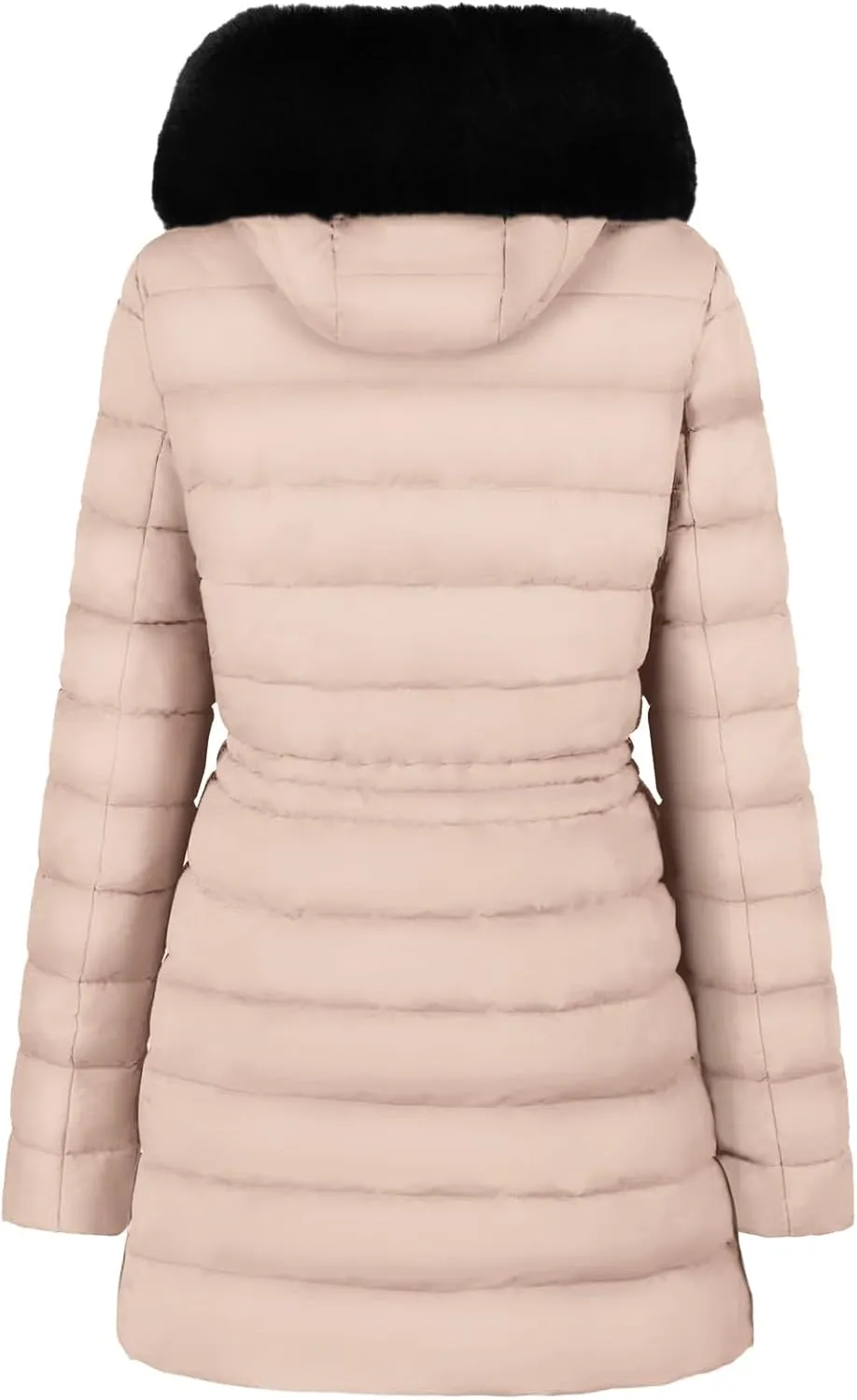 BodiLove Women's Winter Quilted Puffer Long Coat Jacket Plus Size with Removable Faux Fur Hood and Zipper
