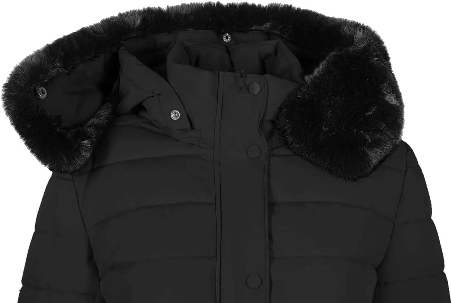 BodiLove Women's Winter Quilted Puffer Long Coat Jacket Plus Size with Removable Faux Fur Hood and Zipper