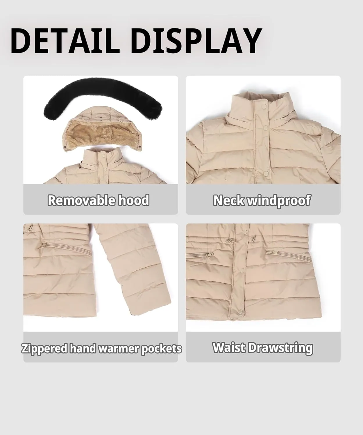 BodiLove Women's Winter Quilted Puffer Long Coat Jacket Plus Size with Removable Faux Fur Hood and Zipper