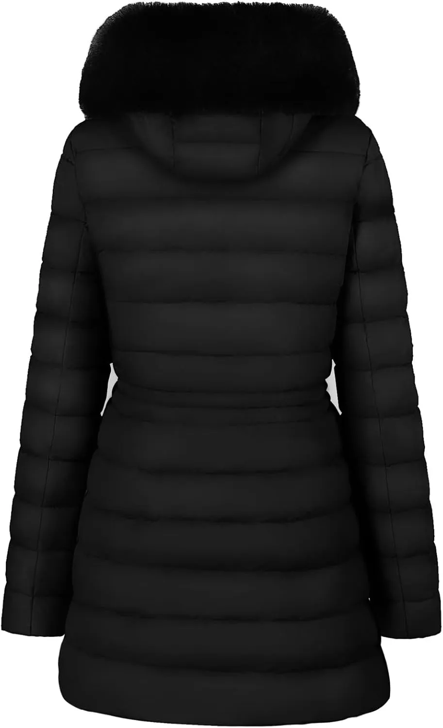 BodiLove Women's Winter Quilted Puffer Long Coat Jacket Plus Size with Removable Faux Fur Hood and Zipper