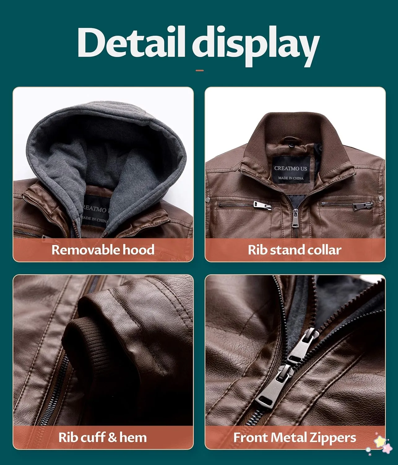 Boy's Faux Leather Jacket Windproof Warm Winter Coat Kids Bomber Outerwear Waterproof PU Motorcycle Jacket