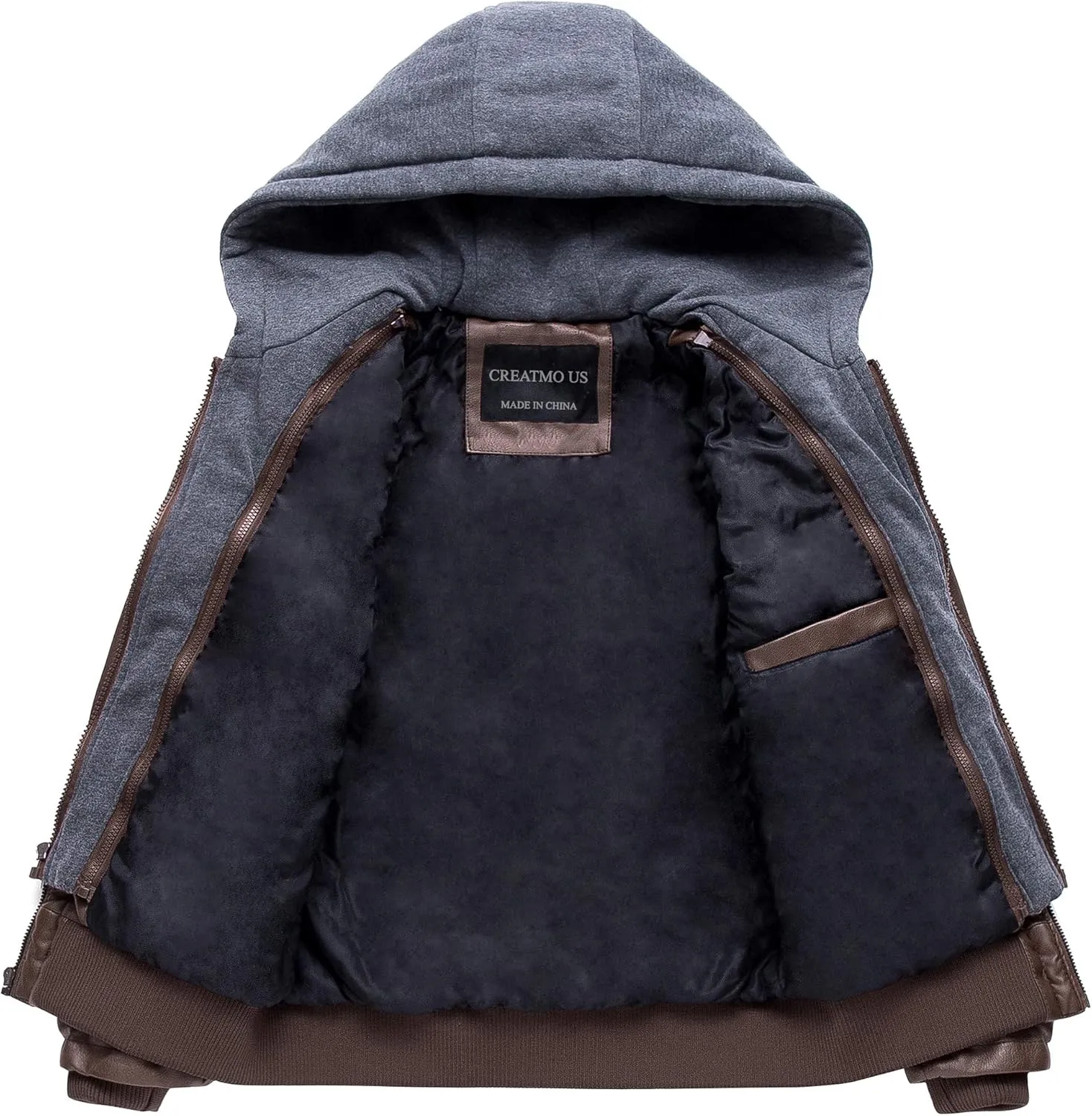 Boy's Faux Leather Jacket Windproof Warm Winter Coat Kids Bomber Outerwear Waterproof PU Motorcycle Jacket