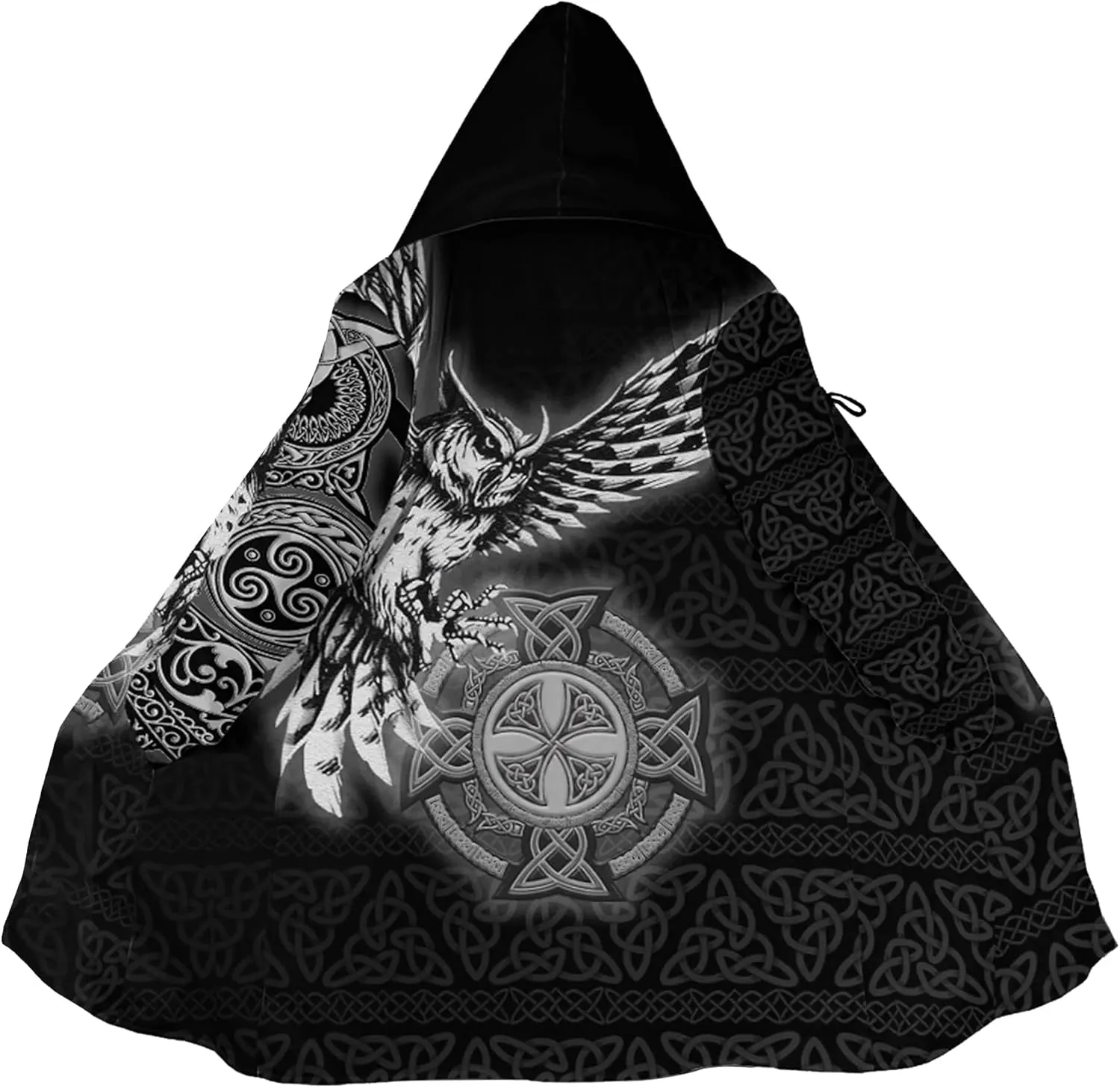 Celtic Totem Unisex Plus Size Coat Wool Blend Cloak Cape Street Role Play Parka Jacket Viking Compass Sweater Coat