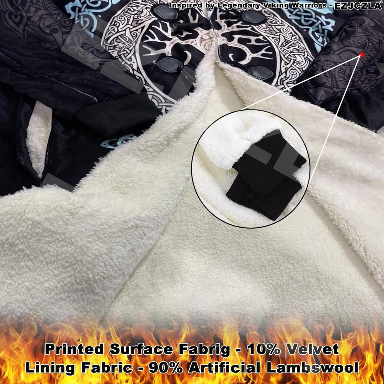 Celtic Totem Unisex Plus Size Coat Wool Blend Cloak Cape Street Role Play Parka Jacket Viking Compass Sweater Coat
