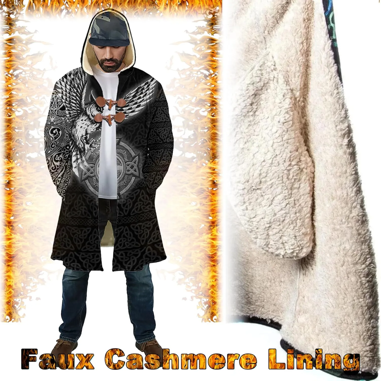 Celtic Totem Unisex Plus Size Coat Wool Blend Cloak Cape Street Role Play Parka Jacket Viking Compass Sweater Coat