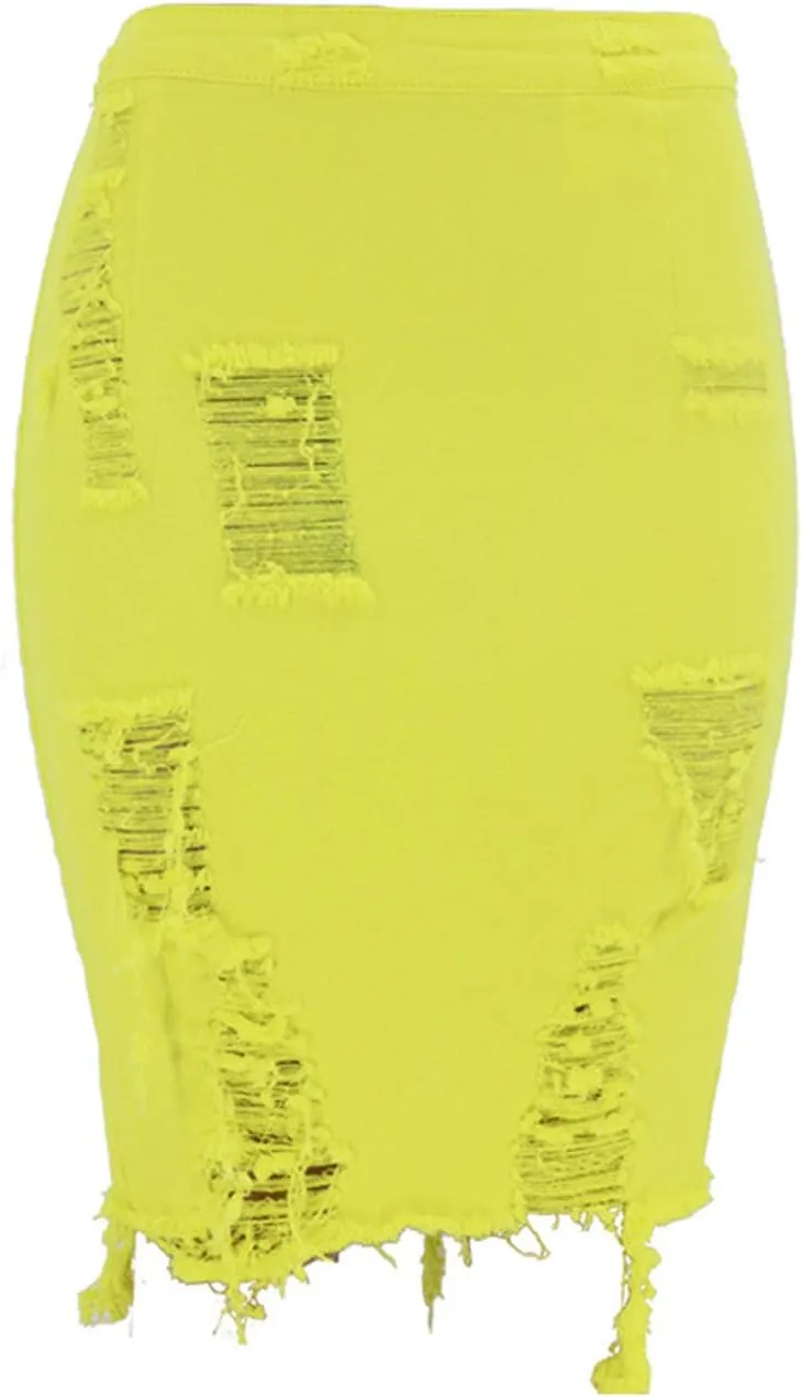 chouyatou Women's Stretchy High Waist Butt-Lifting Bodycon Ripped Denim Pencil Skirt