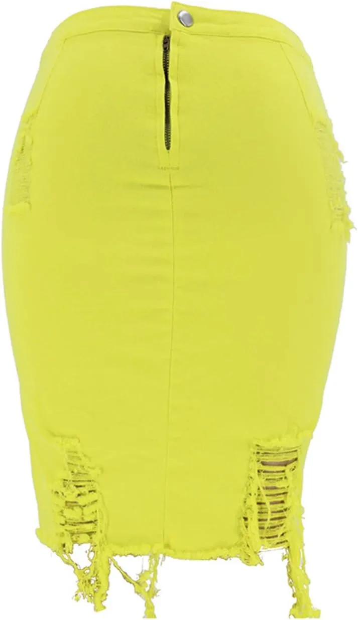 chouyatou Women's Stretchy High Waist Butt-Lifting Bodycon Ripped Denim Pencil Skirt