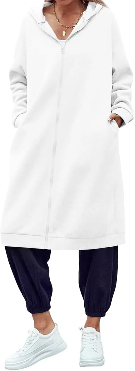 Dyexces Women Zip Up Hoodie Casual Long Hoodies for Women Tunic Sweatshirts Jackets Winter Coat with Pockets