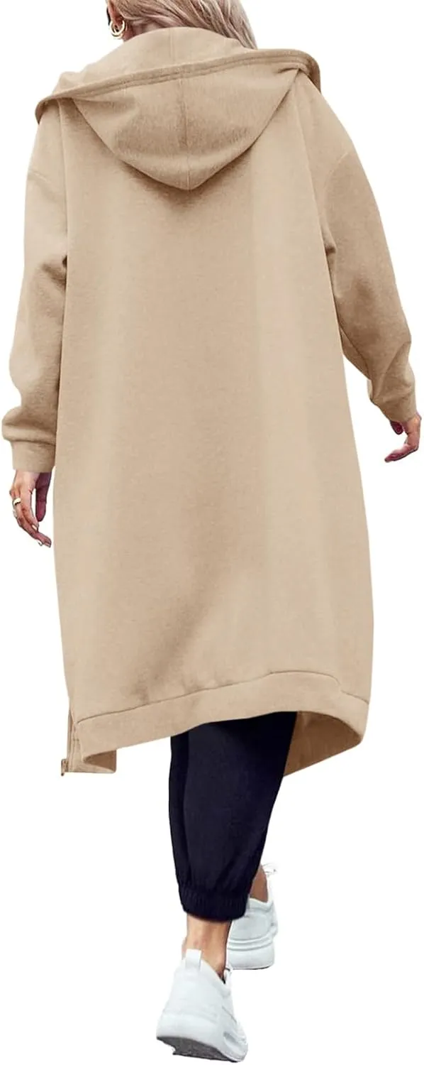 Dyexces Women Zip Up Hoodie Casual Long Hoodies for Women Tunic Sweatshirts Jackets Winter Coat with Pockets