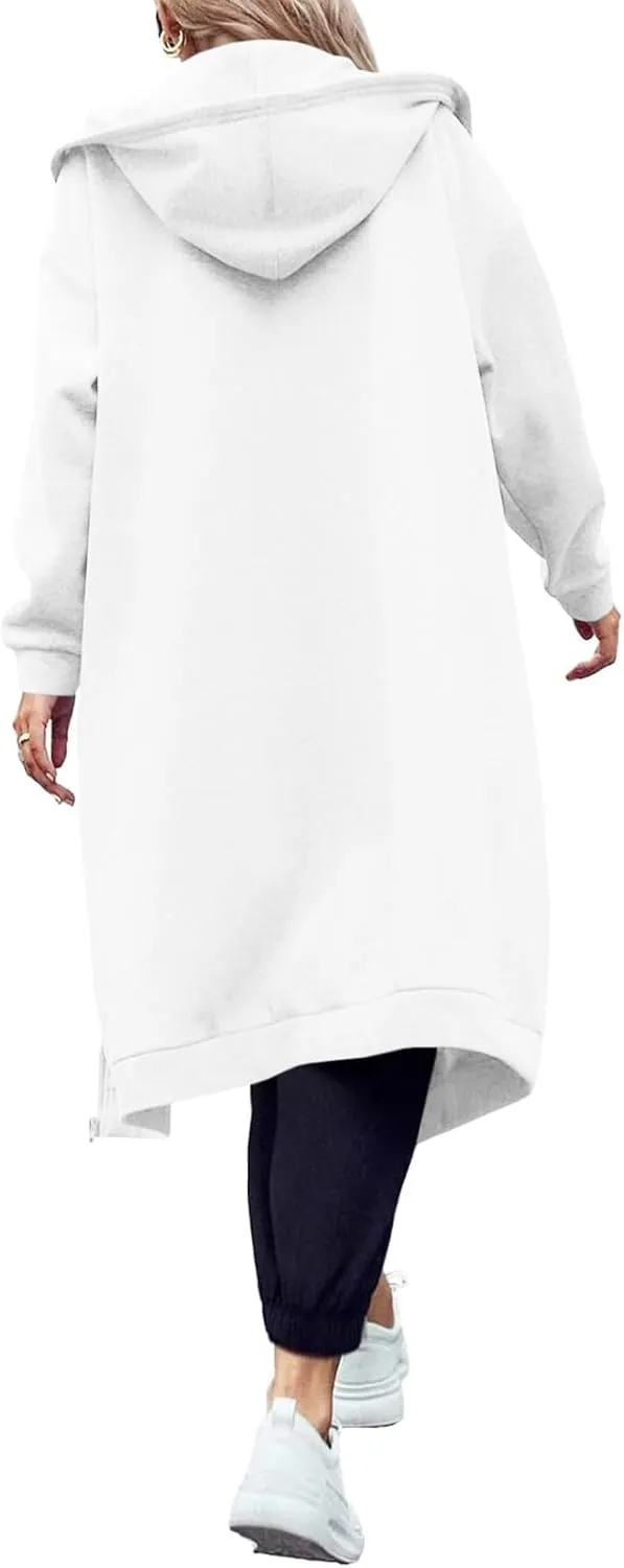 Dyexces Women Zip Up Hoodie Casual Long Hoodies for Women Tunic Sweatshirts Jackets Winter Coat with Pockets