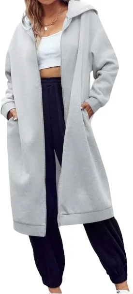 Dyexces Women Zip Up Hoodie Casual Long Hoodies for Women Tunic Sweatshirts Jackets Winter Coat with Pockets