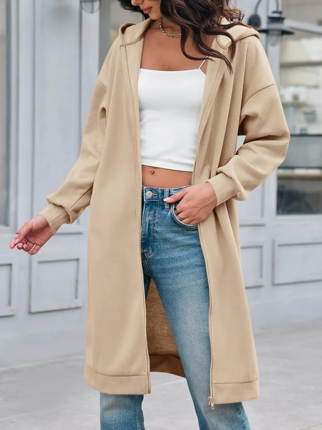 Dyexces Women Zip Up Hoodie Casual Long Hoodies for Women Tunic Sweatshirts Jackets Winter Coat with Pockets
