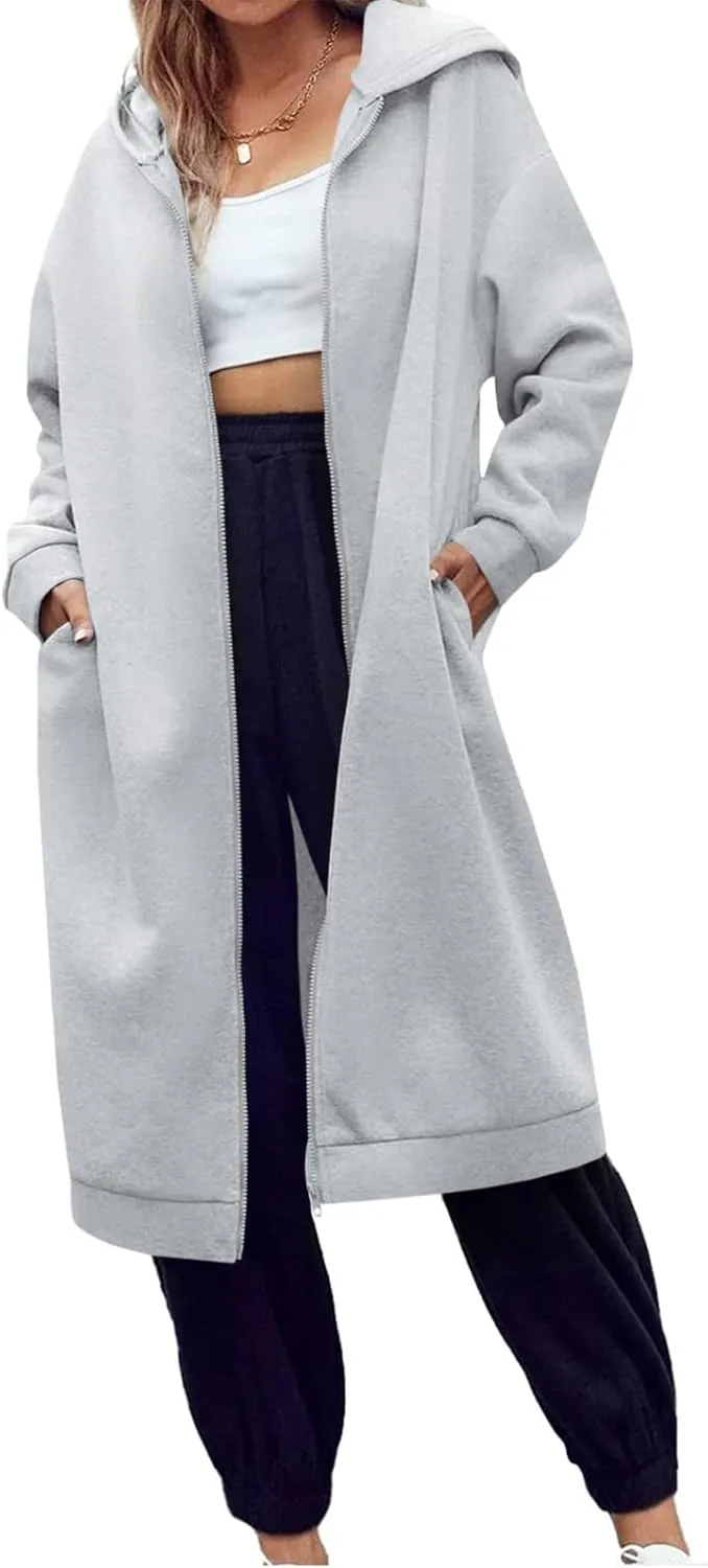 Dyexces Women Zip Up Hoodie Casual Long Hoodies for Women Tunic Sweatshirts Jackets Winter Coat with Pockets