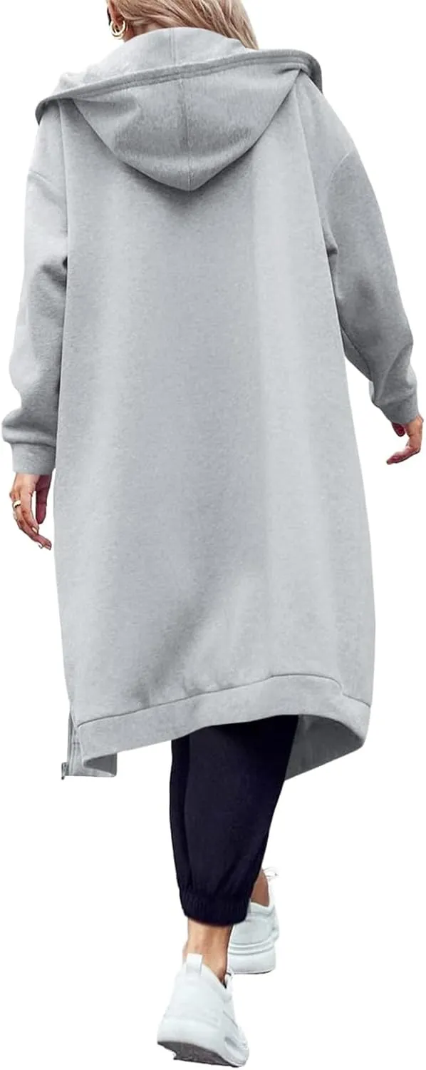 Dyexces Women Zip Up Hoodie Casual Long Hoodies for Women Tunic Sweatshirts Jackets Winter Coat with Pockets