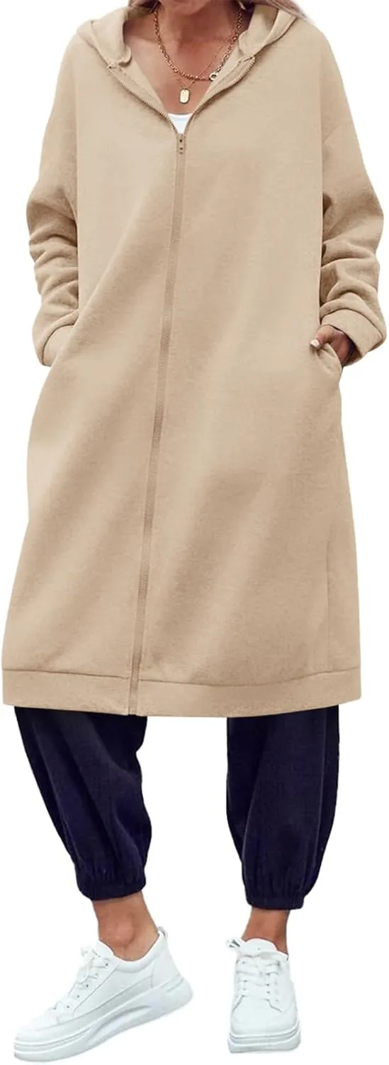 Dyexces Women Zip Up Hoodie Casual Long Hoodies for Women Tunic Sweatshirts Jackets Winter Coat with Pockets