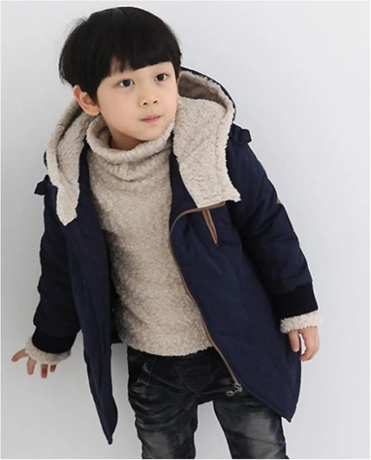 EISHOW Kids Boys Warm Thick Jackets Hooded Cotton Fleece Parka Coat Children Winter Zipper Outerwear