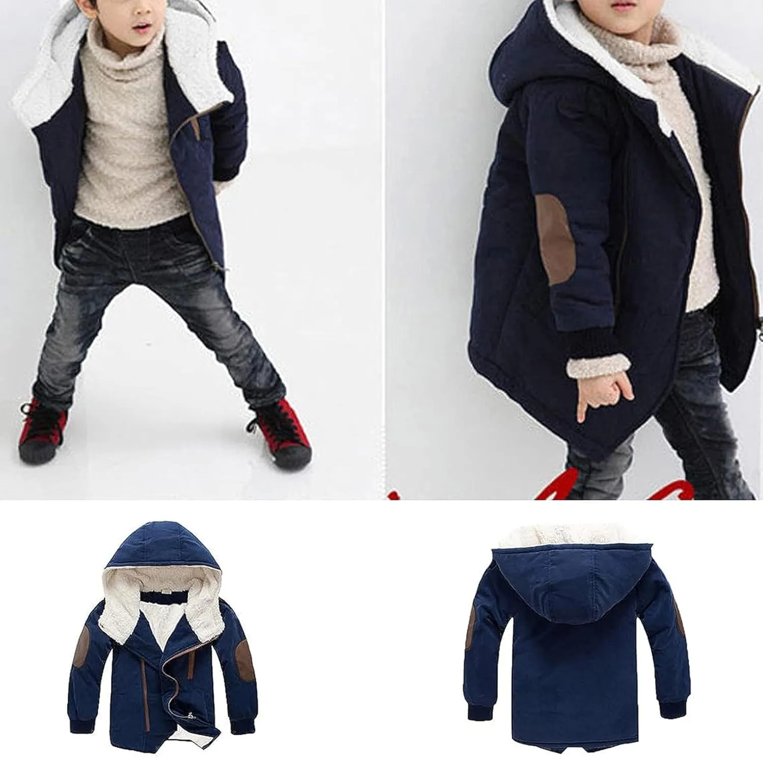 EISHOW Kids Boys Warm Thick Jackets Hooded Cotton Fleece Parka Coat Children Winter Zipper Outerwear
