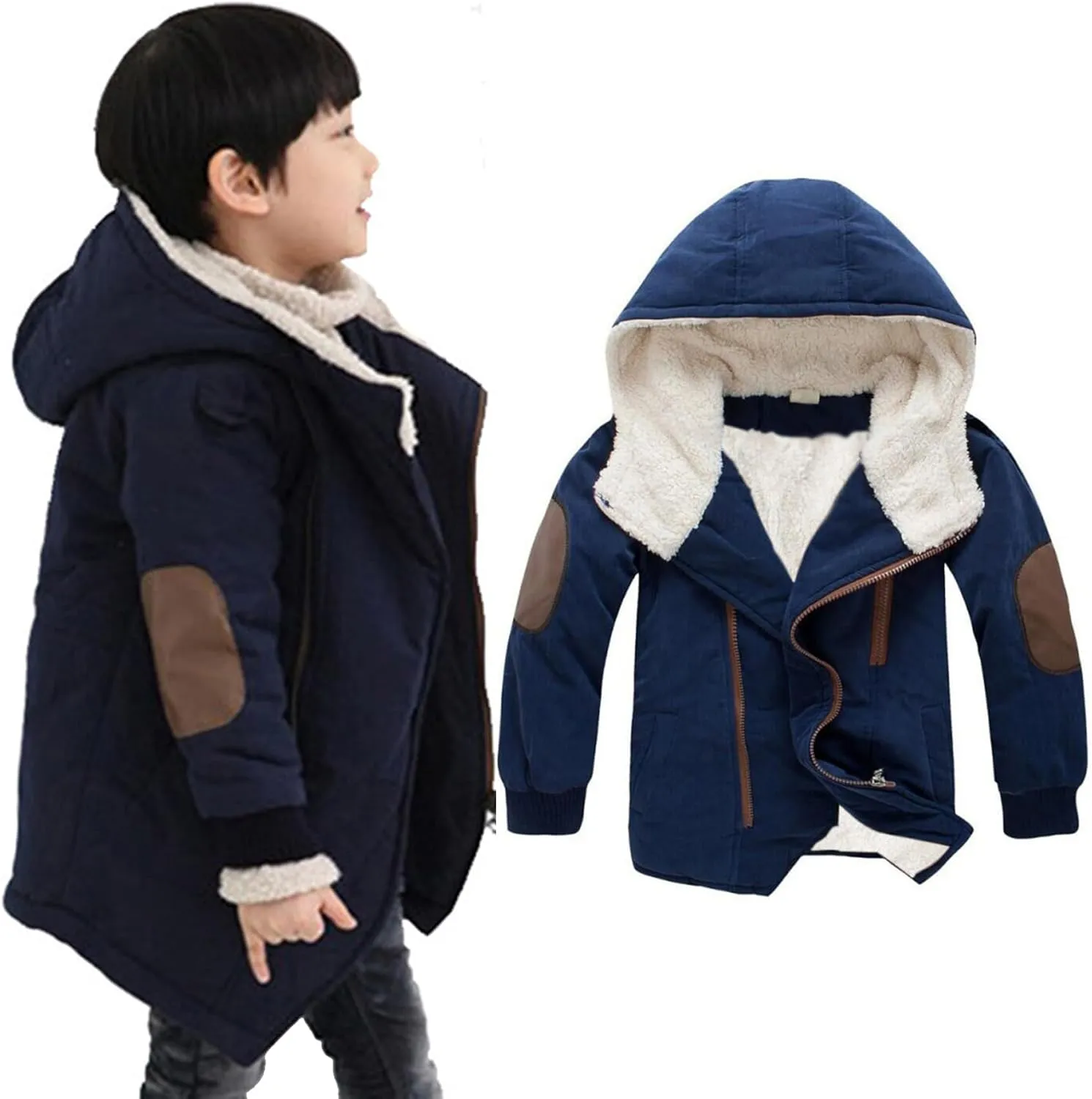 EISHOW Kids Boys Warm Thick Jackets Hooded Cotton Fleece Parka Coat Children Winter Zipper Outerwear