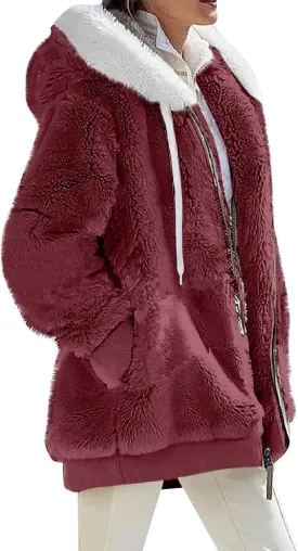Fleece Jackets for Women 2024 Winter Sherpa Lined Full Zip Hooded Jacket Plus Size Fuzzy Coats with Pockets S-5XL