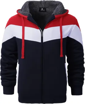 GEEK LIGHTING Mens Fleece Hoodies Zip Up Color Block Thick Winter Hooded Sweatshirt