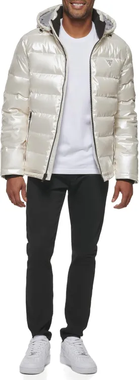 Guess mens Holographic Hooded Puffer Jacket