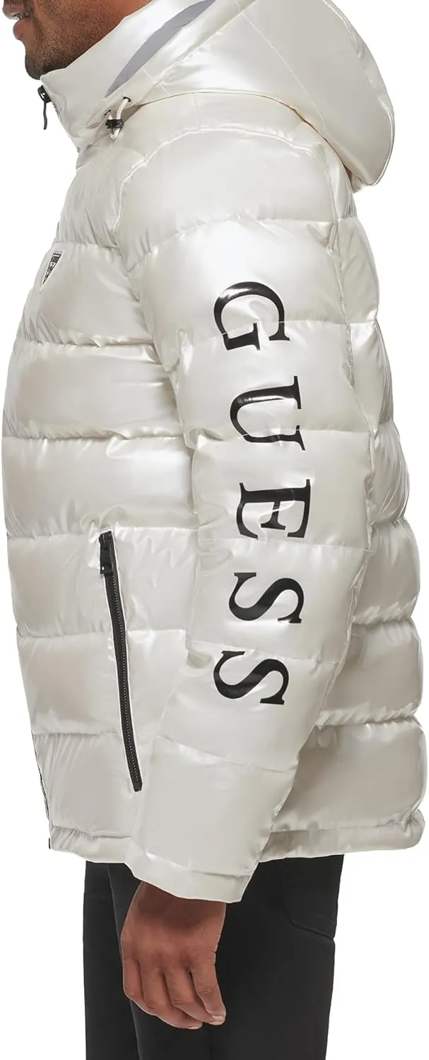 Guess mens Holographic Hooded Puffer Jacket