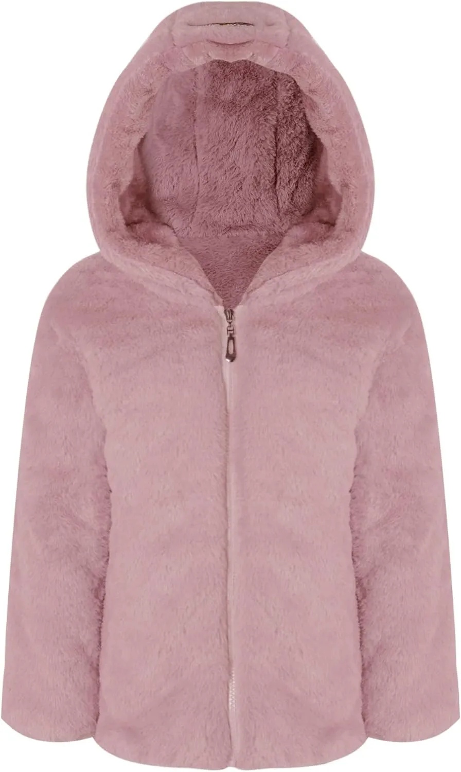 Kids Girls Kids Girls Winter Warm Coats Faux Fur Owl Applique Long Sleeve Zippered Hooded Coat Fleece Jacket