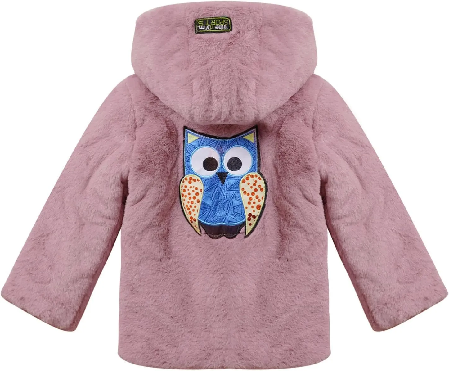 Kids Girls Kids Girls Winter Warm Coats Faux Fur Owl Applique Long Sleeve Zippered Hooded Coat Fleece Jacket