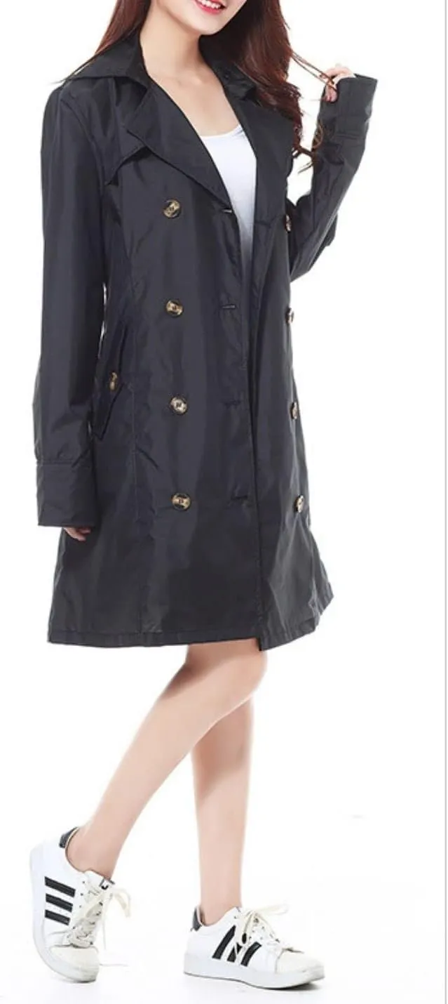 Kwoki Women's Hooded Trench Raincoat Double Breasted Waterproof Portable Outwear Jacket with Belt