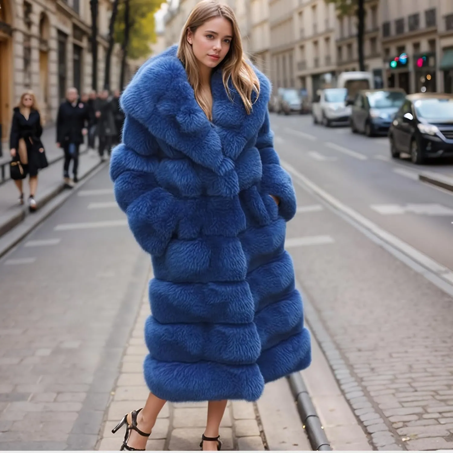 Lisa Colly Women's Winter Plus Size Parka Overcoat Long Sleeve Faux Fur Coat Jacket with Big Hooded