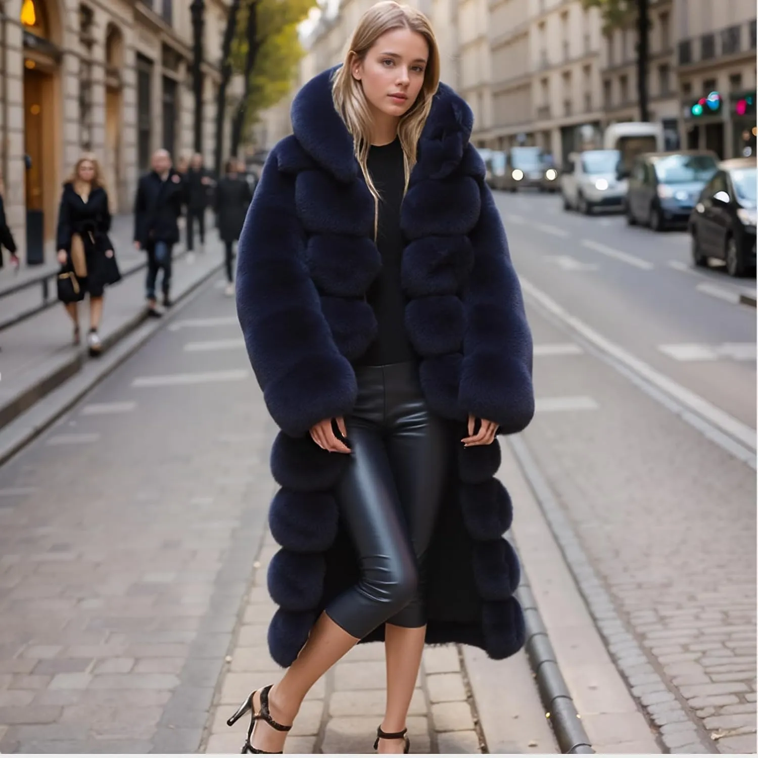 Lisa Colly Women's Winter Plus Size Parka Overcoat Long Sleeve Faux Fur Coat Jacket with Big Hooded