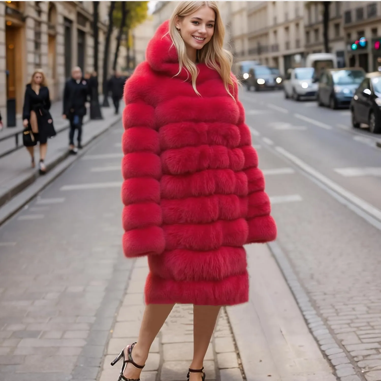 Lisa Colly Women's Winter Plus Size Parka Overcoat Long Sleeve Faux Fur Coat Jacket with Big Hooded