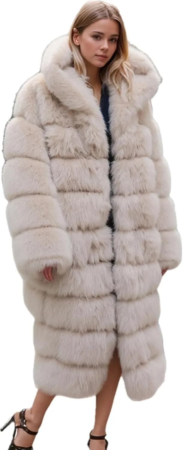 Lisa Colly Women's Winter Plus Size Parka Overcoat Long Sleeve Faux Fur Coat Jacket with Big Hooded
