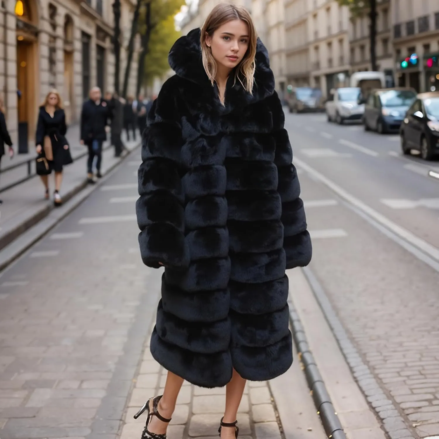 Lisa Colly Women's Winter Plus Size Parka Overcoat Long Sleeve Faux Fur Coat Jacket with Big Hooded