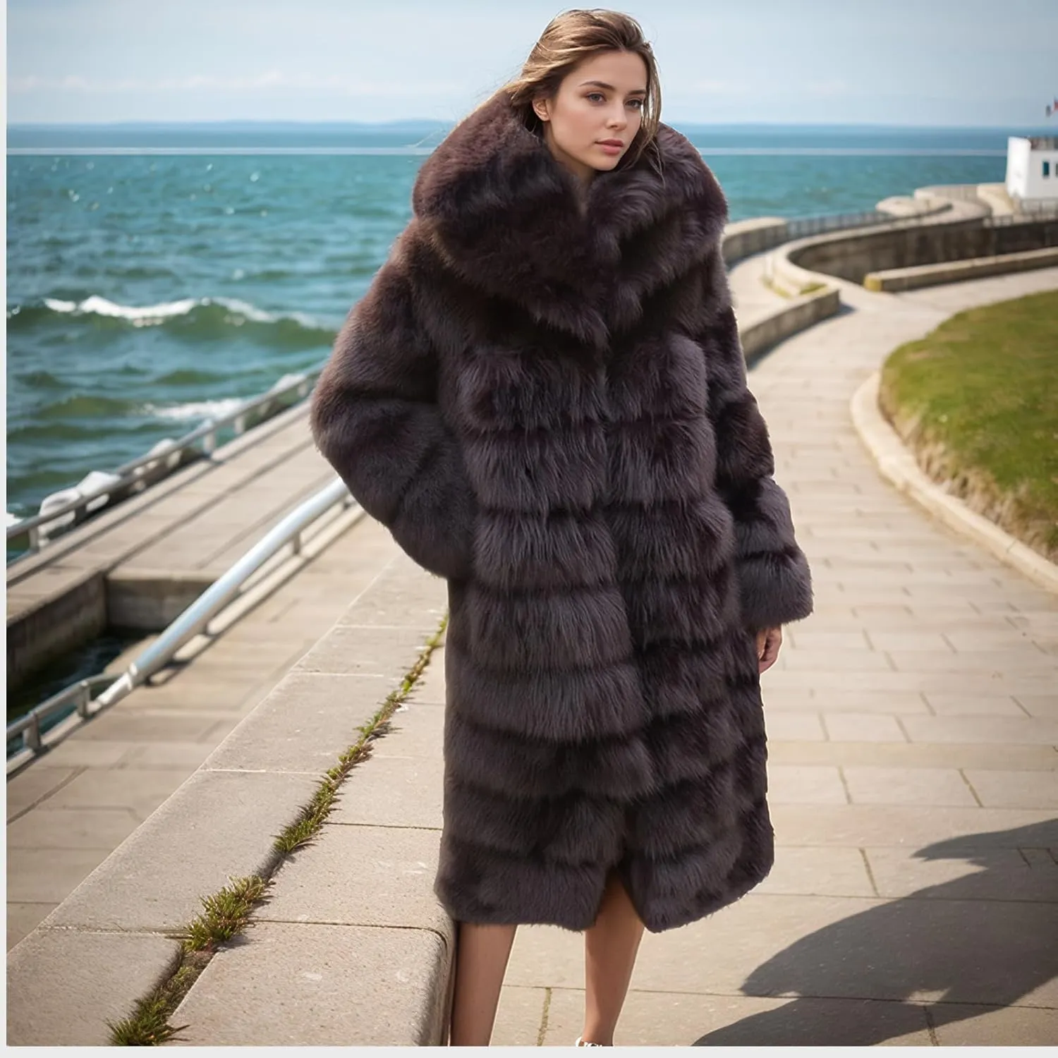 Lisa Colly Women's Winter Plus Size Parka Overcoat Long Sleeve Faux Fur Coat Jacket with Big Hooded