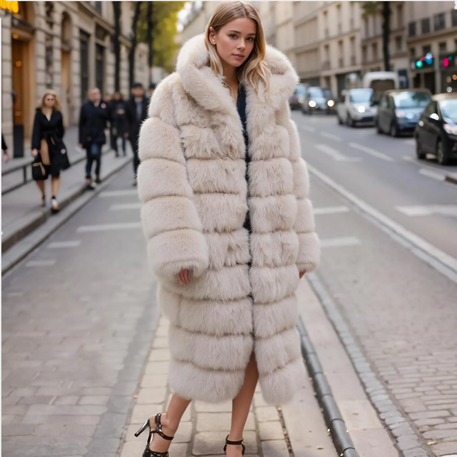 Lisa Colly Women's Winter Plus Size Parka Overcoat Long Sleeve Faux Fur Coat Jacket with Big Hooded