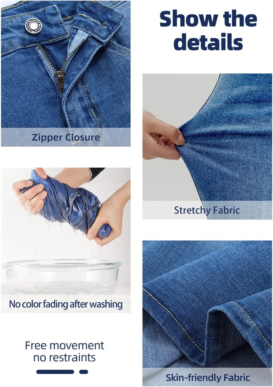Long Denim Skirt for Women Casual A-Line Denim Maxi Skirt Stretch High Waisted Jean Skirt with Pocket Blue