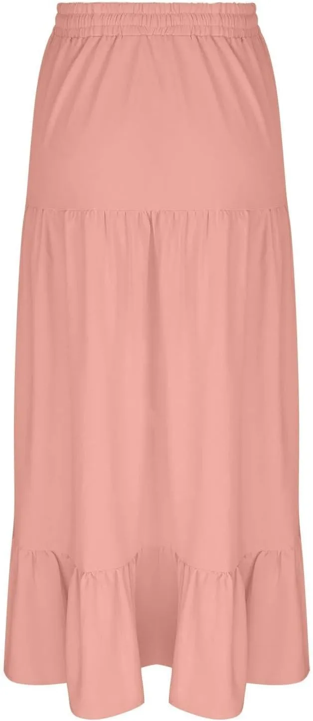 Long Split Skirt for Women Cotton Boho Maxi Elastic Waist Skirts Vacation Tiered Puffle Swing A Line Chiffon Skirt