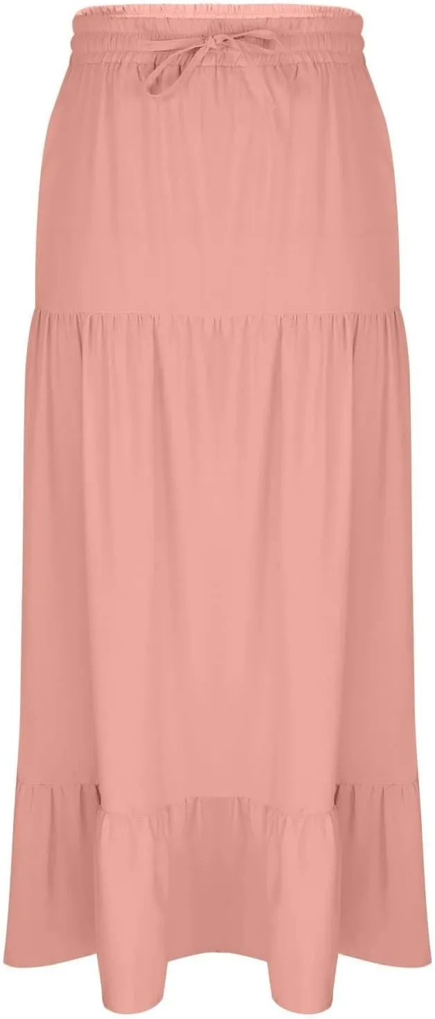 Long Split Skirt for Women Cotton Boho Maxi Elastic Waist Skirts Vacation Tiered Puffle Swing A Line Chiffon Skirt