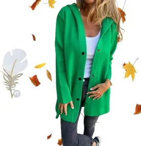 LONGLUAN Glamclothes Casual Single Breasted Hooded Jacket, Jasperbelly Hooded Jacket Womens Mid Length