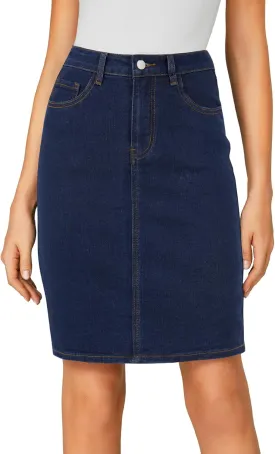 LYANER Women's Casual Stretch High Waist Bodycon Denim Jean Midi Skirt with Pockets