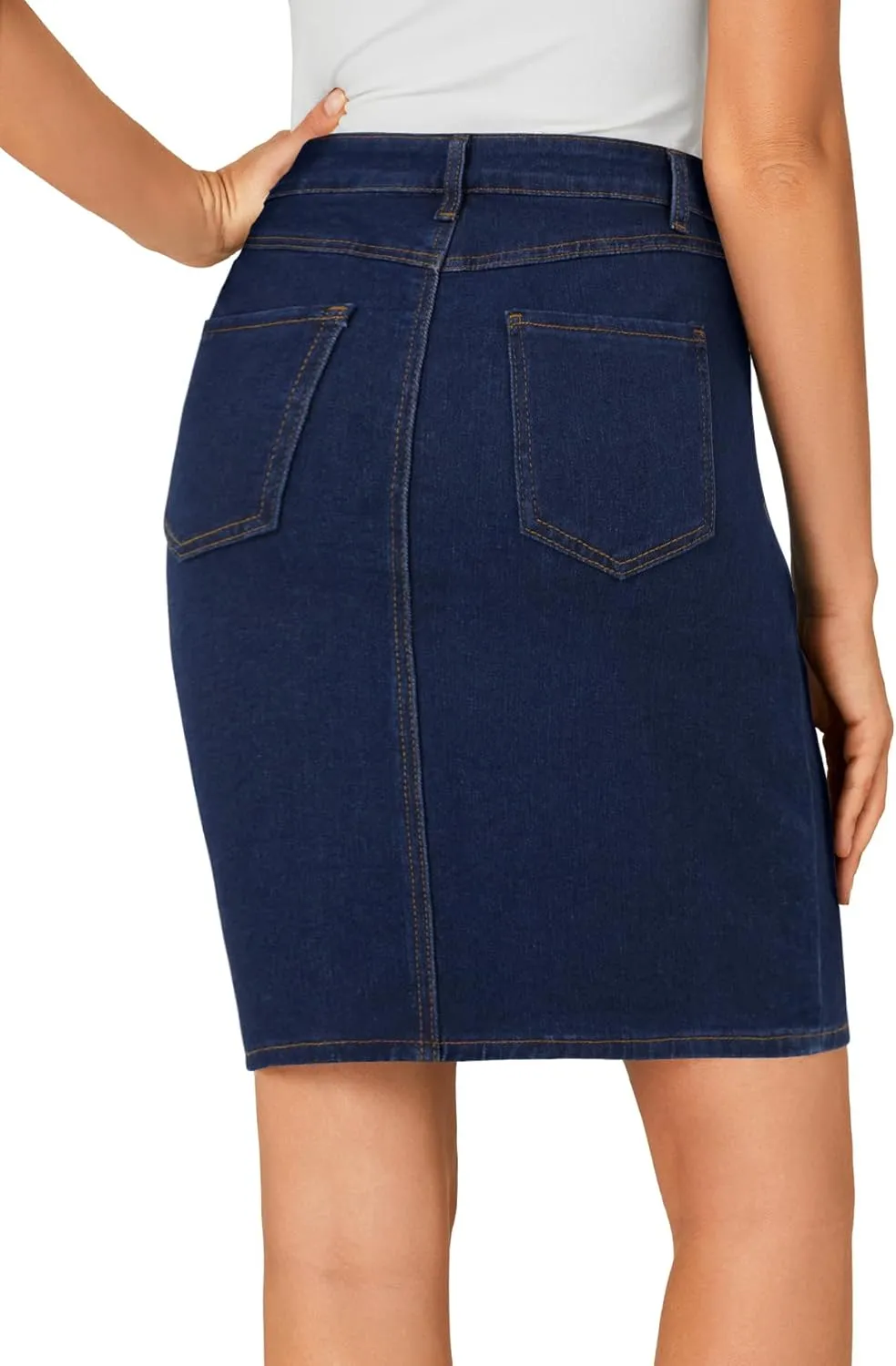 LYANER Women's Casual Stretch High Waist Bodycon Denim Jean Midi Skirt with Pockets