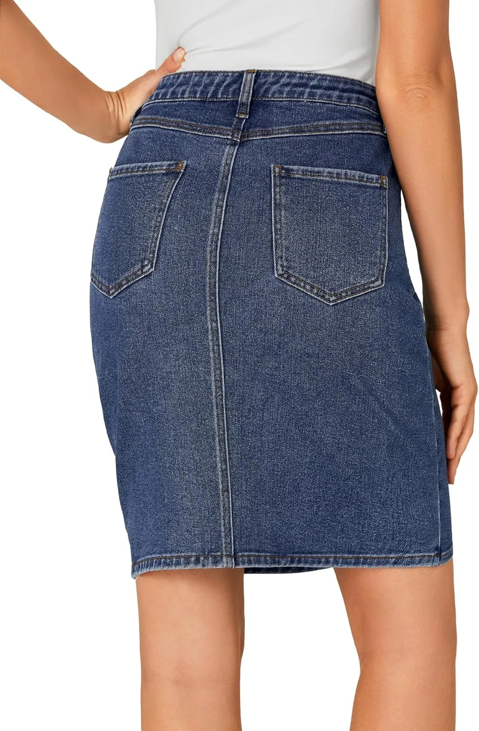 LYANER Women's Casual Stretch High Waist Bodycon Denim Jean Midi Skirt with Pockets